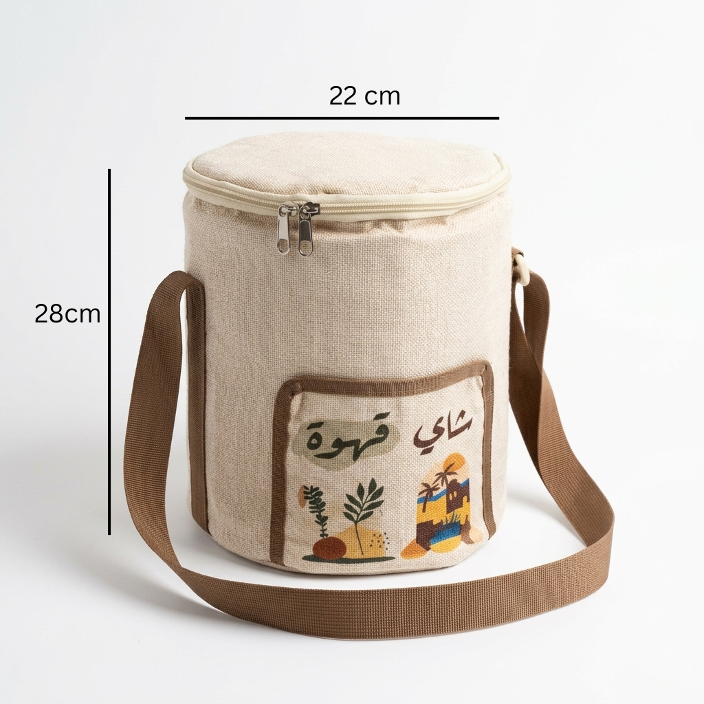 Tea & Coffee Carry Bag with Shoulder Strap – Beige & Brown, 22 × 28 cm