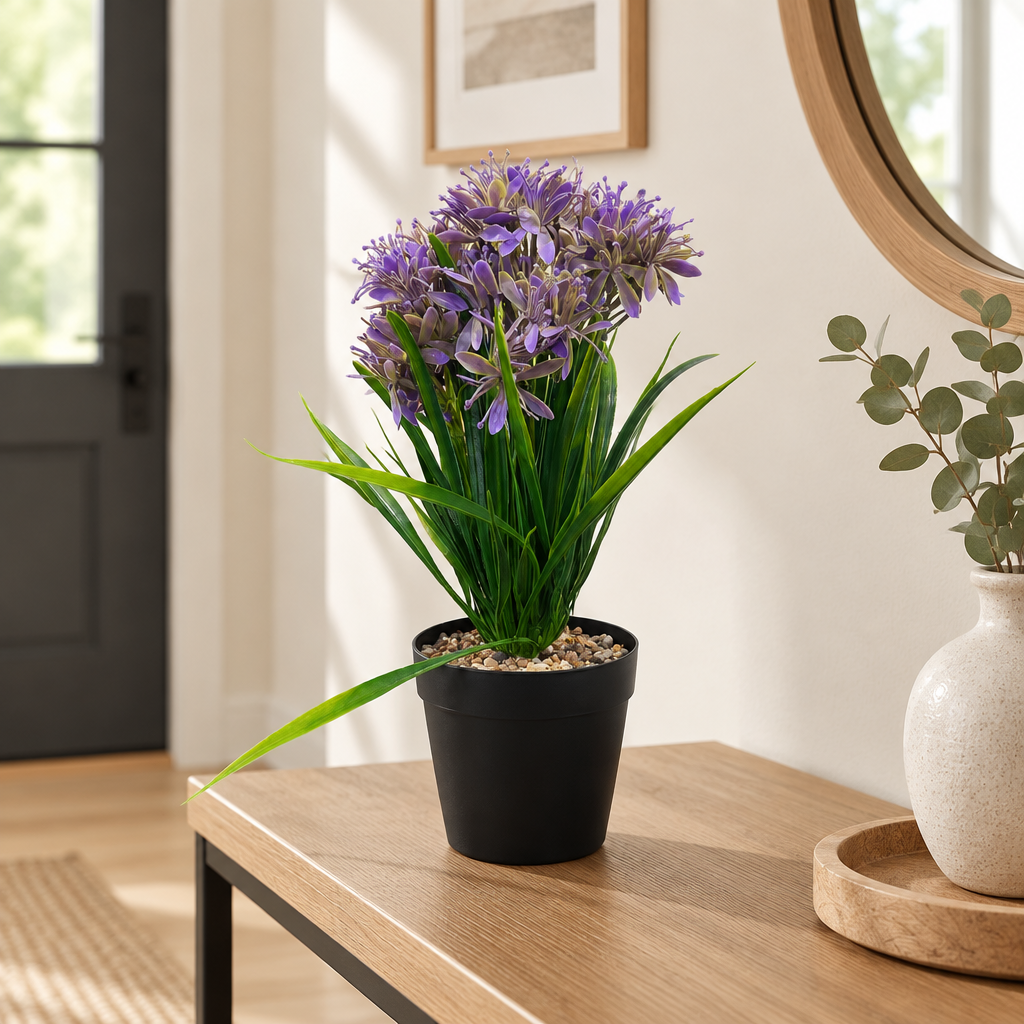 Zeem Artificial Flower Plant in Black Plastic Pot - 28cm