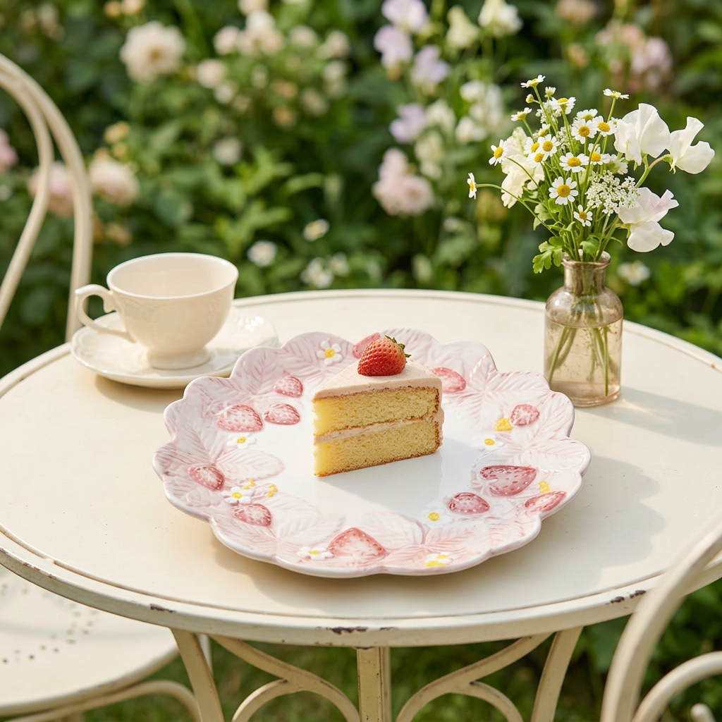 Luhpar Ceramic Plate with Pink Strawberry Design - 10 Inch