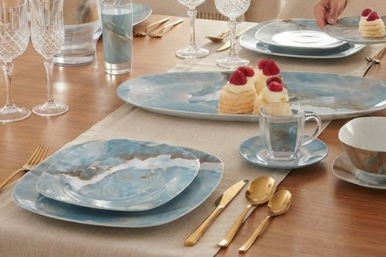 Luminarc Gismon 46-Piece Dinner Set – Marble-Effect Glass Tableware Collection