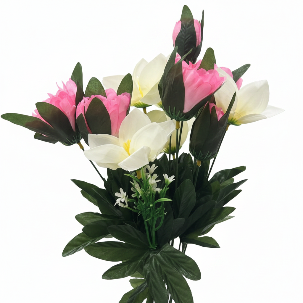 Artificial Flower Plant Pink with White Plastic Pot - 45cm