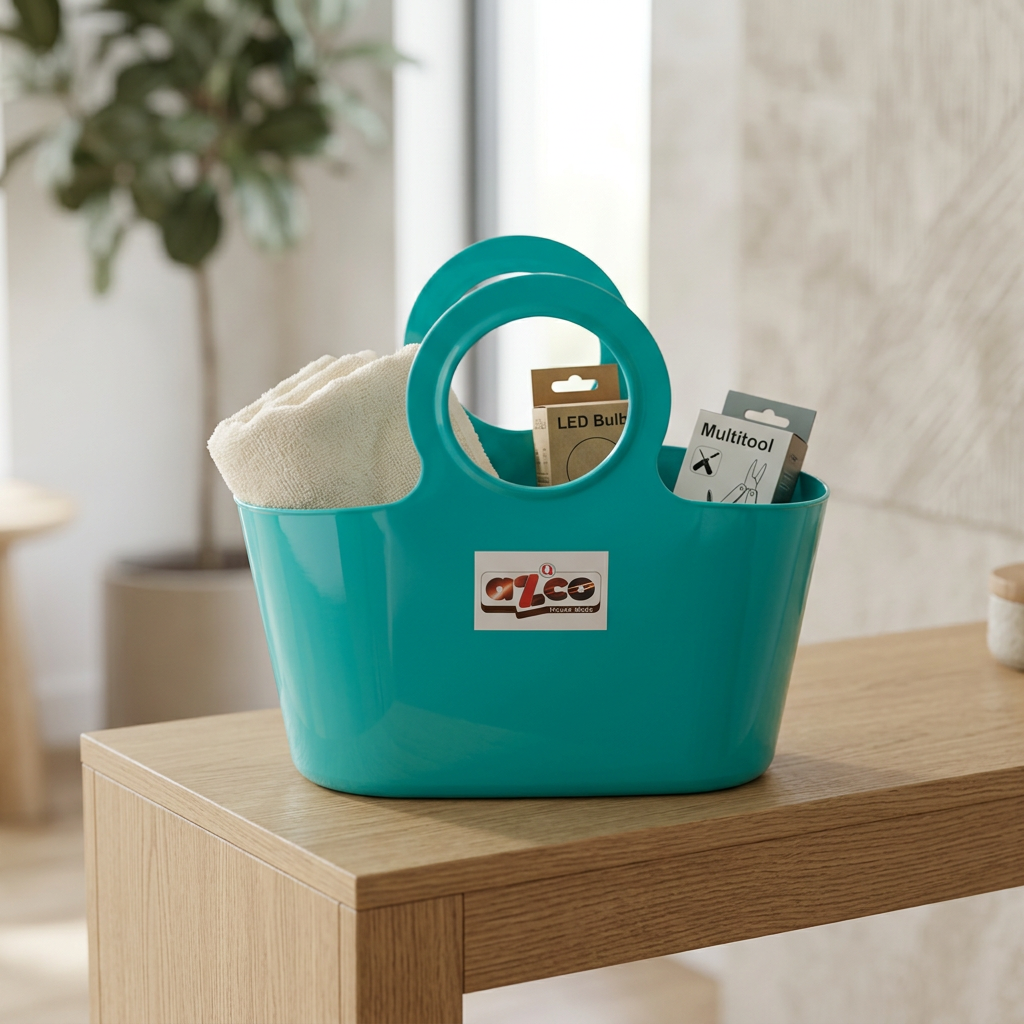 Azco Plastic Shopping Basket with Handles Turquoise – 30×15cm