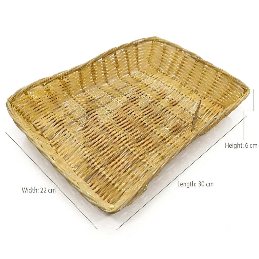 Sunnex Rectangular Poly Rattan Basket 30×22×6 cm – Natural Woven Serving Tray