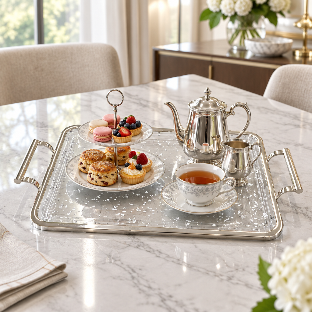 Mayflower Acrylic Serving Tray with Silver Metal Handles - 45×30cm