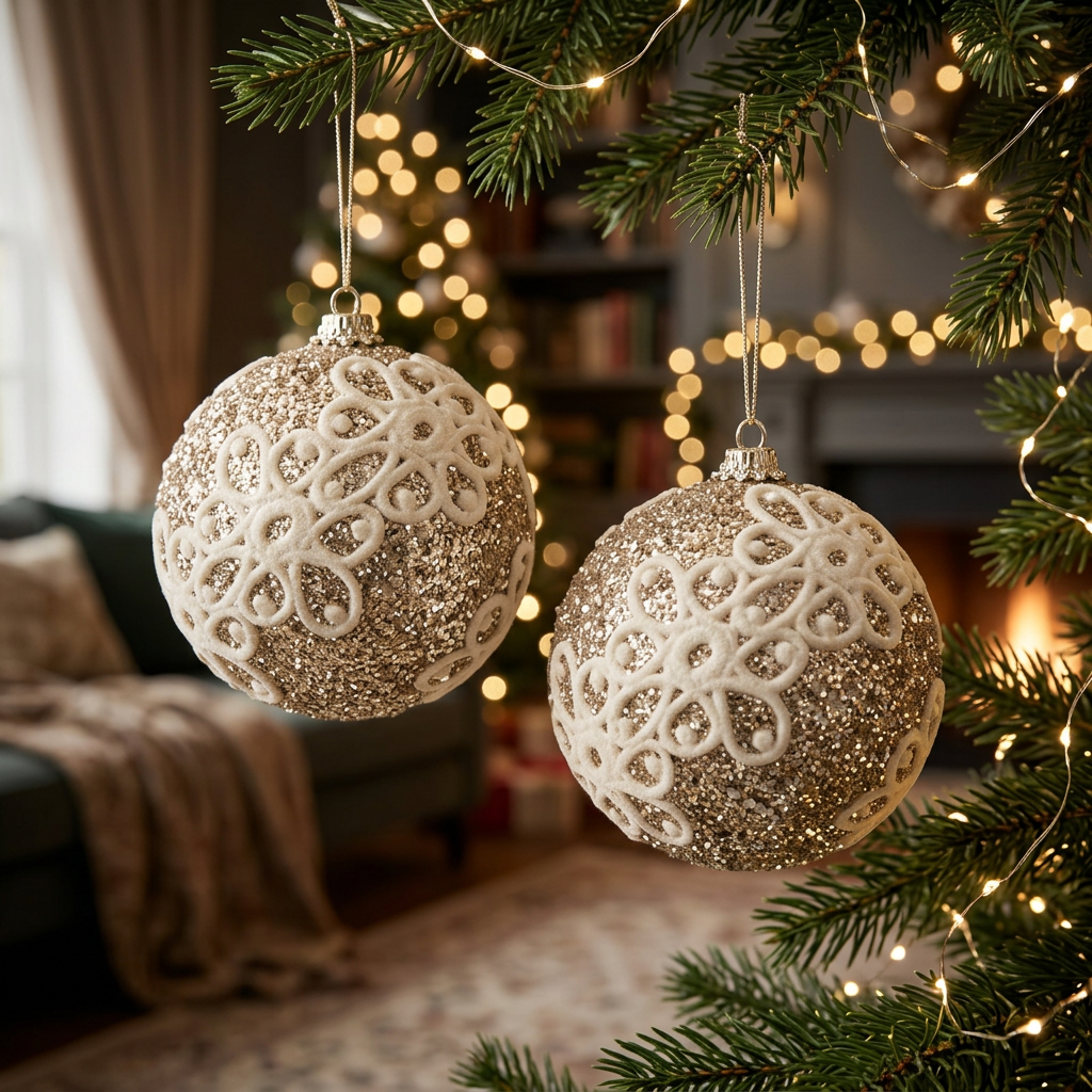 Plastic Christmas Décor Balls 2 Piece Champagne gold & Ivory - 10cm