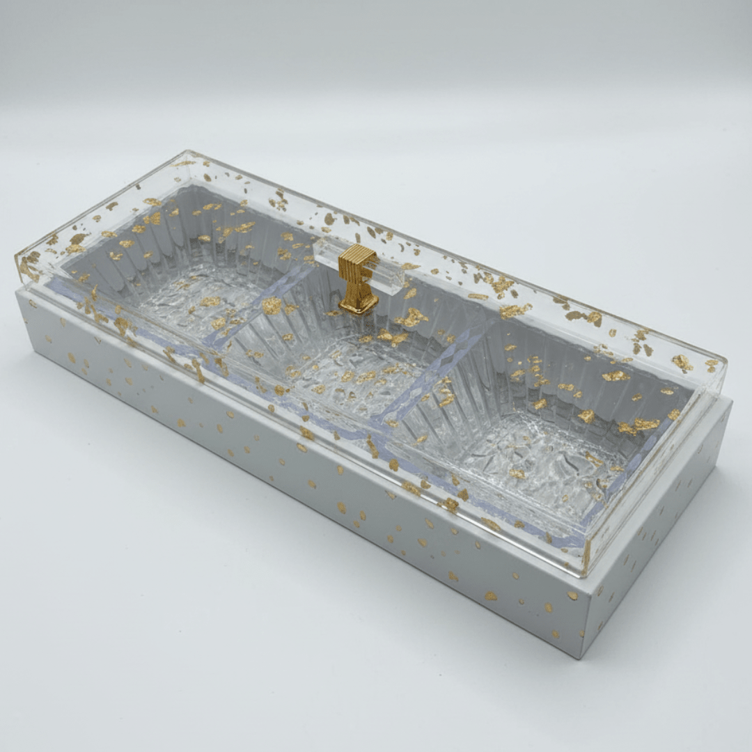 3 - Piece Crystal Acrylic Candy Bowl Set | White Wooden Tray & Gold Flake Lid | 36×13 cm - Al Kabayel Discount Centre3 - Piece Crystal Acrylic Candy Bowl Set | White Wooden Tray & Gold Flake Lid | 36×13 cmJars & Food SaversAKDCAl Kabayel Discount Centre