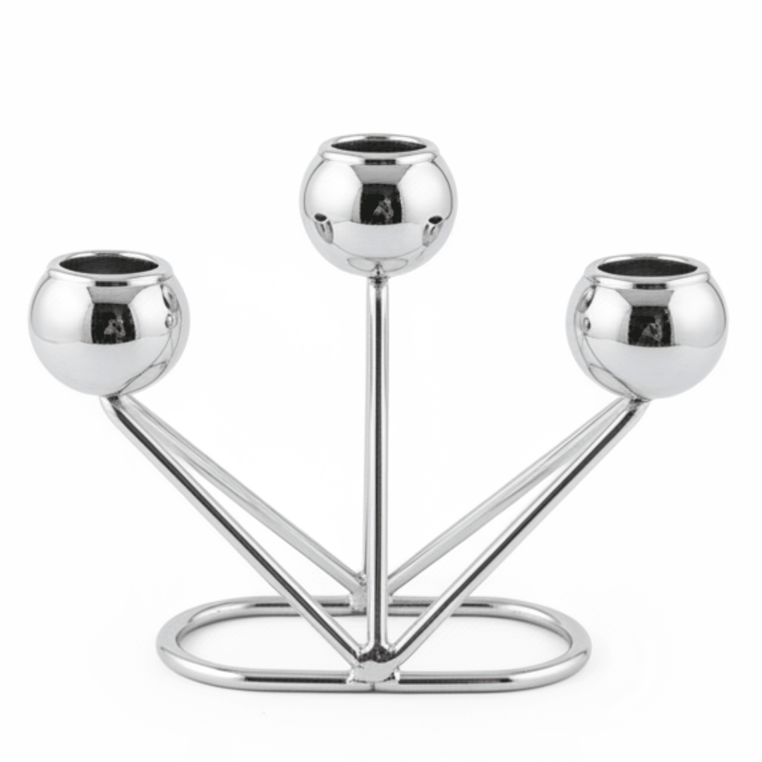 3 - Way Silver Metal Candle Holder | Globe Cup Candelabra | 10×14cm - Al Kabayel Discount Centre3 - Way Silver Metal Candle Holder | Globe Cup Candelabra | 10×14cmHome Décor AccentsAKDCAl Kabayel Discount Centre