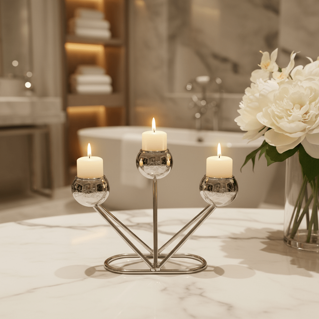 3 - Way Silver Metal Candle Holder | Globe Cup Candelabra | 10×14cm - Al Kabayel Discount Centre3 - Way Silver Metal Candle Holder | Globe Cup Candelabra | 10×14cmHome Décor AccentsAKDCAl Kabayel Discount Centre