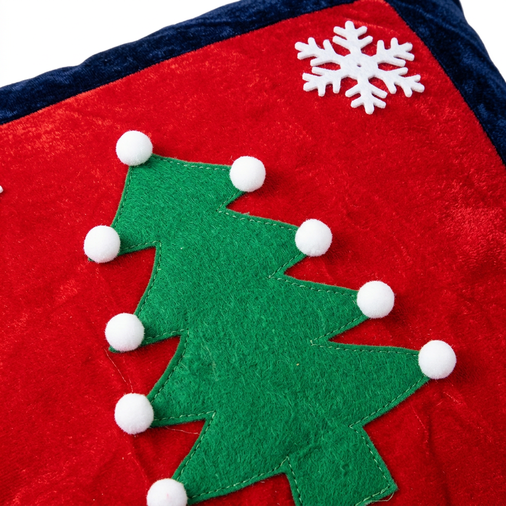 Christmas Tree & Snowflake Cushion Navy Blue & Red - 40×40cm