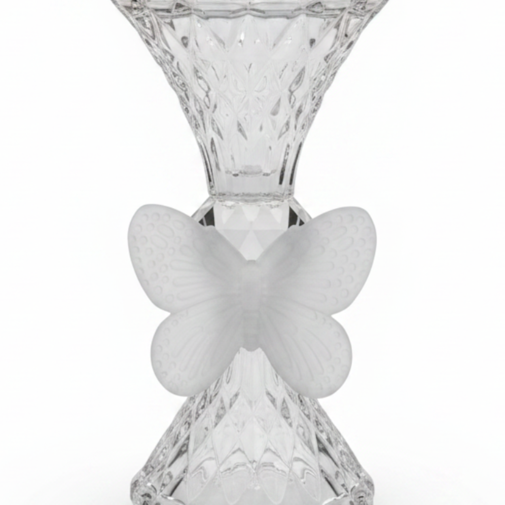 Clear Glass Incense Burner with White Butterfly Accent - 18 cm