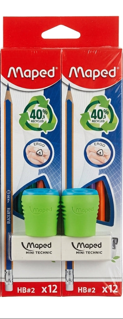 Maped HB Pencil Set with Sharpener & Eraser – 24 Pencils, Assorted Colors