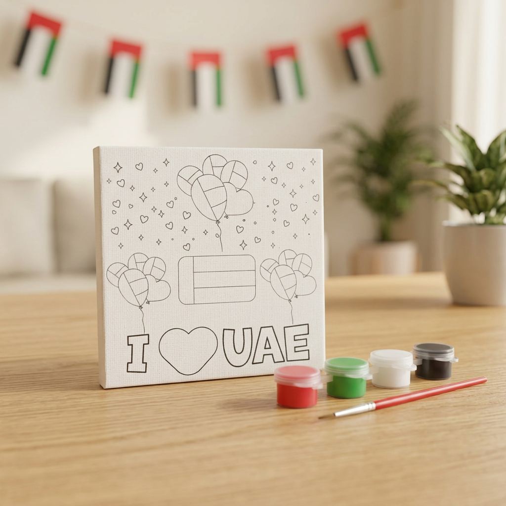 UAE National Day Canvas Painting Set with 4 Colours and Brush – 9cm