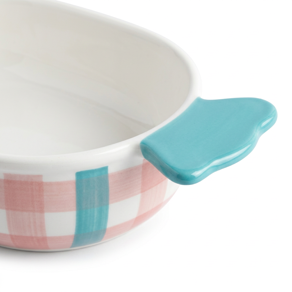 Ceramic Serving Dish with Handles Pink & Turquoise - 18×12cm