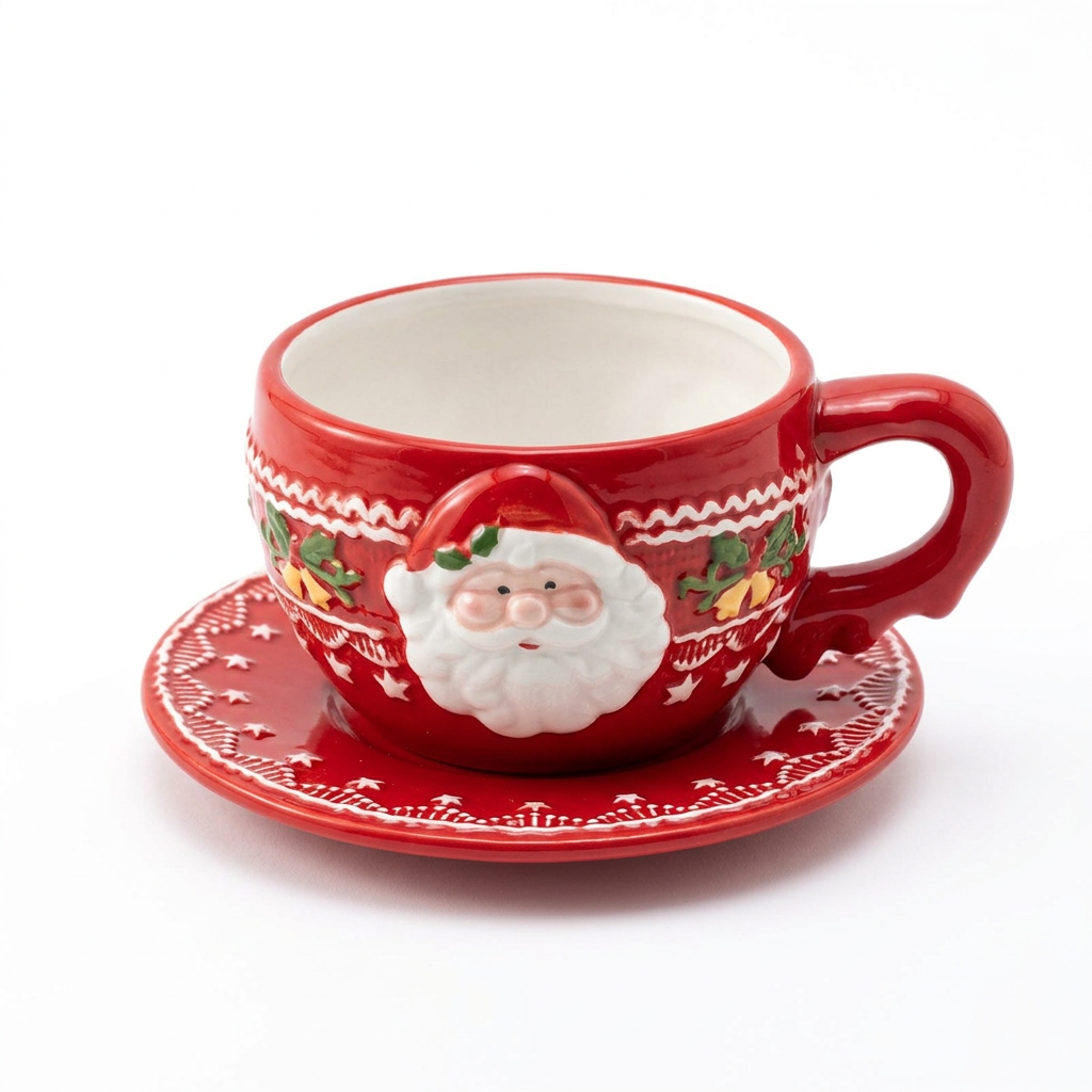 Ceramic Christmas Santa Cup and Saucer Set - 350ml