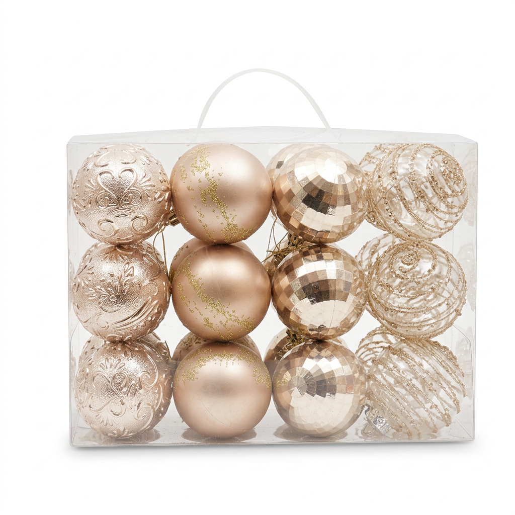 Plastic Christmas Décor Balls 24 Piece Set Champagne gold - 8cm