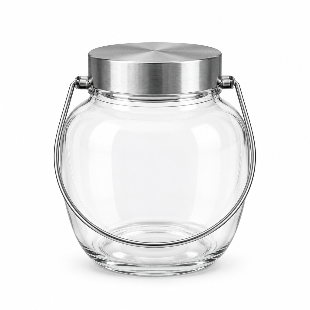 Hamid Glass Jar with Silver-Coloured Lid & Wire Handle – 1.8 Litres