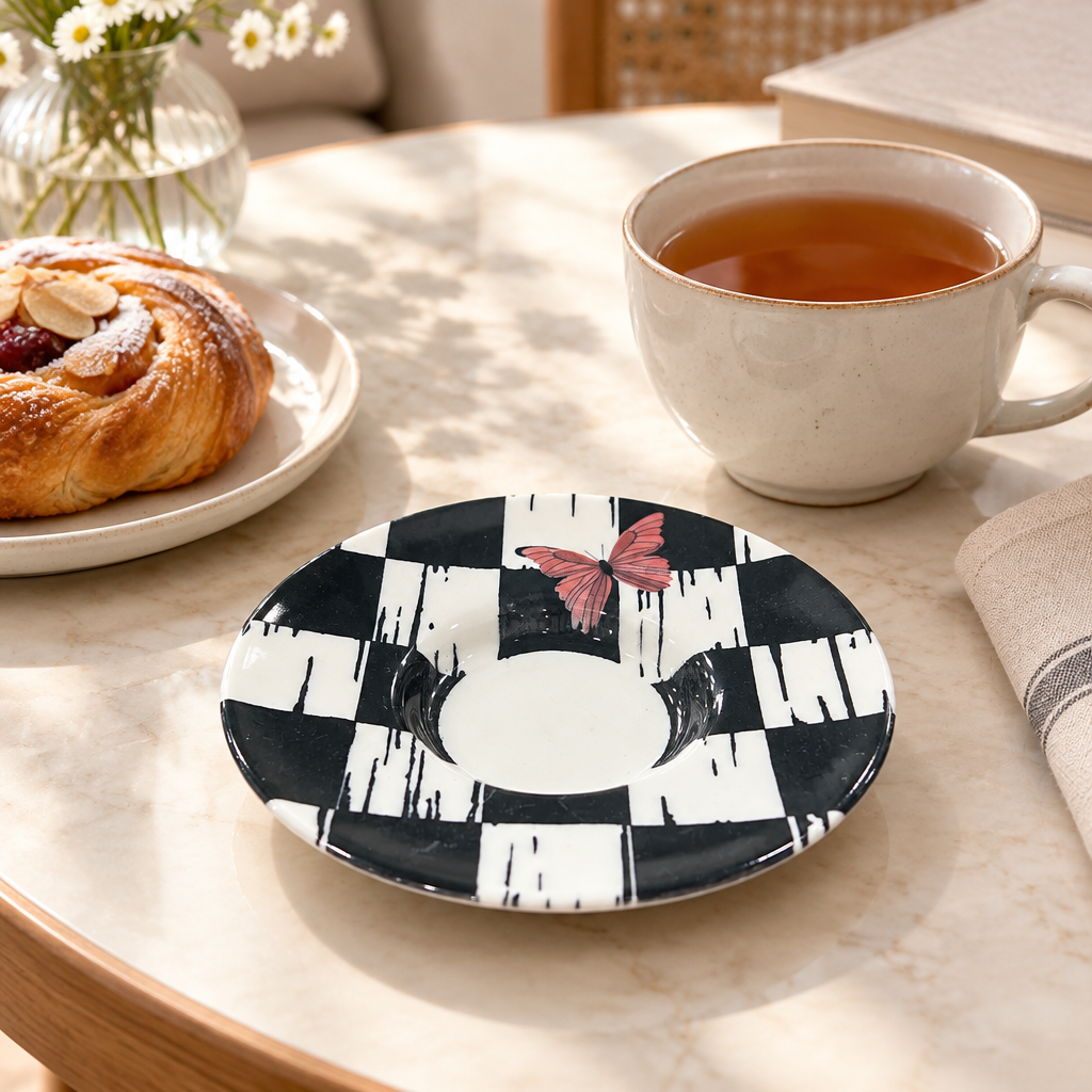 Ceramic Saucer Black and White - 13cm