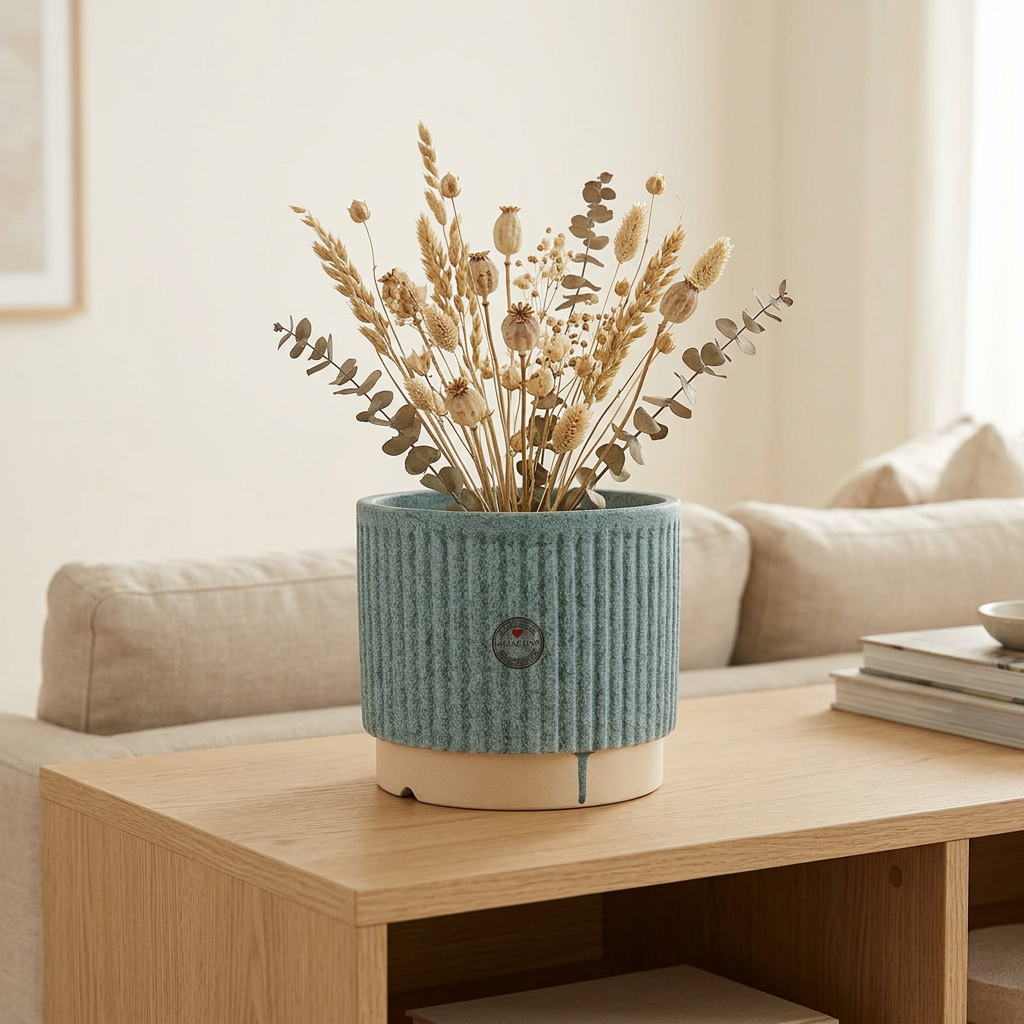 Ceramic Flower Vase Teal Blue – 16×20cm