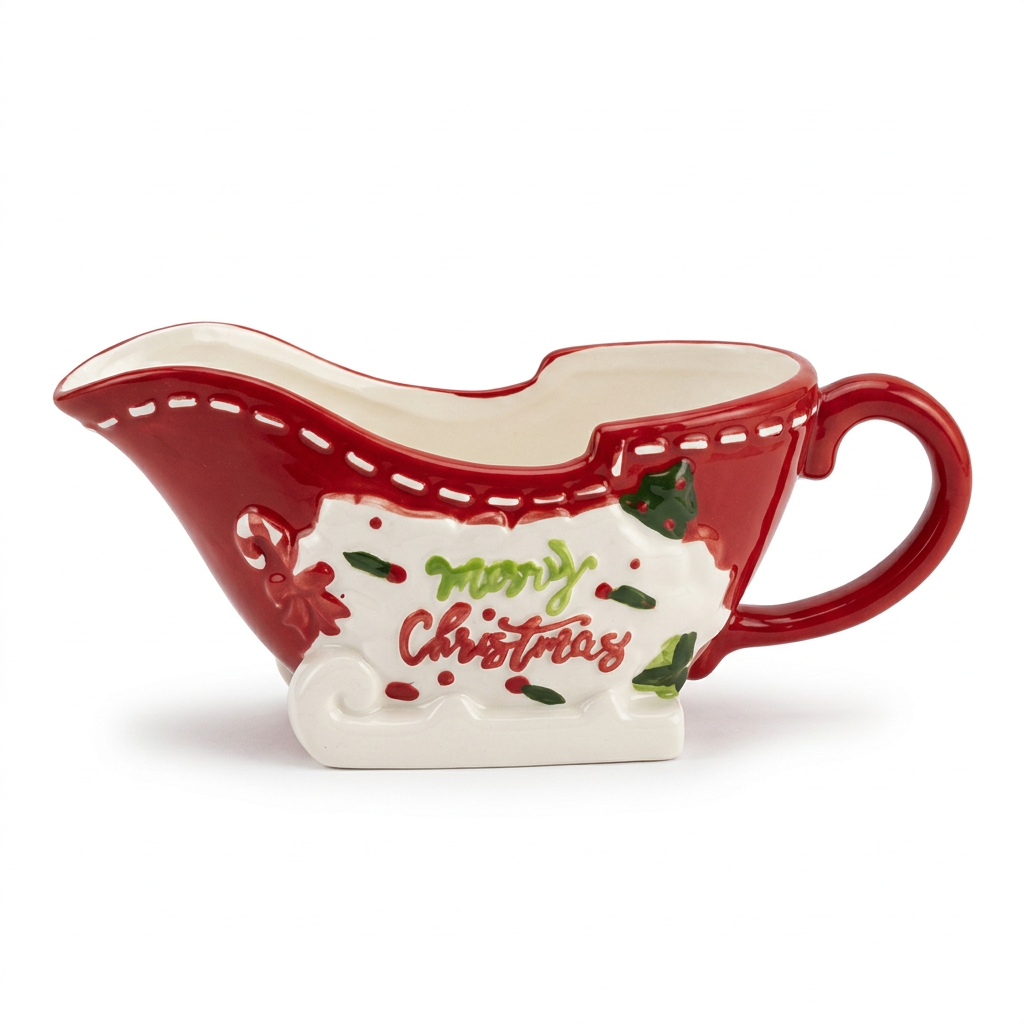 Ceramic Christmas Candy Boat with Handle - 19×10cm