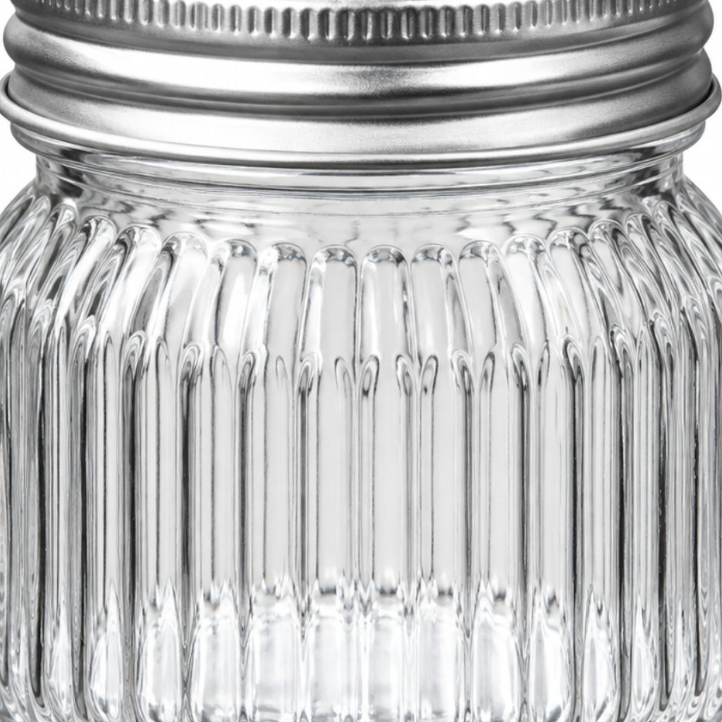 Nautilus Ribbed Glass Jar with Silver Lid - 220ml