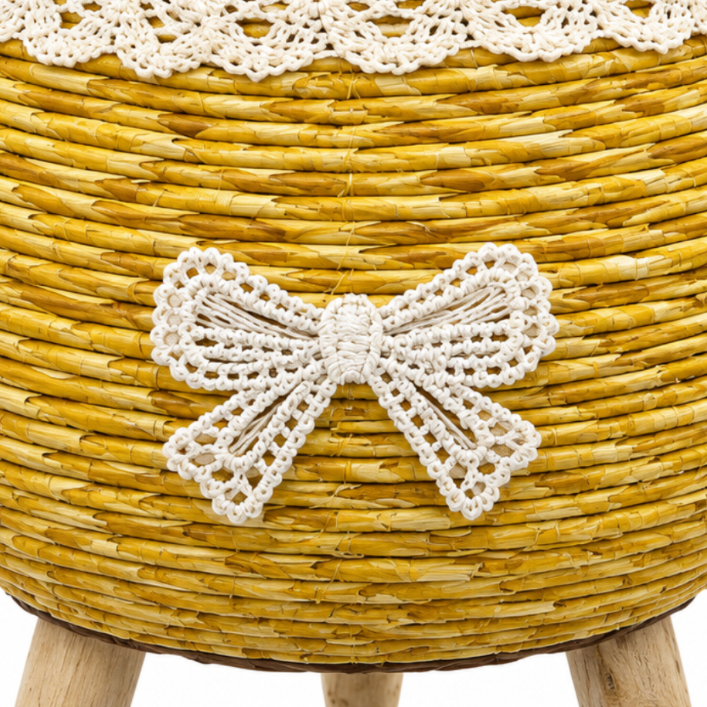 Zeem Rattan Planter Pot with Wooden Legs Yellow - 12×18cm