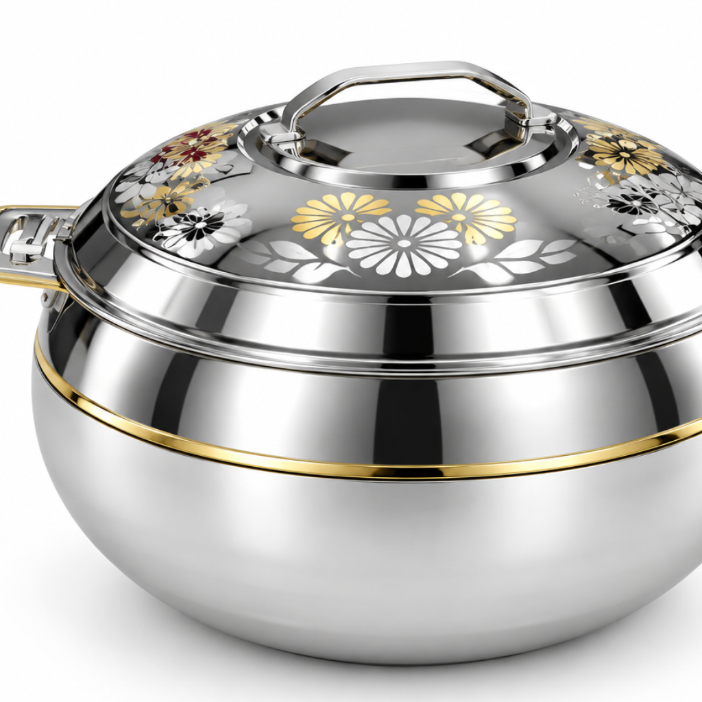 Ahrudh Zahr Stainless Steel Hotpot Silver & Gold - 7500ml