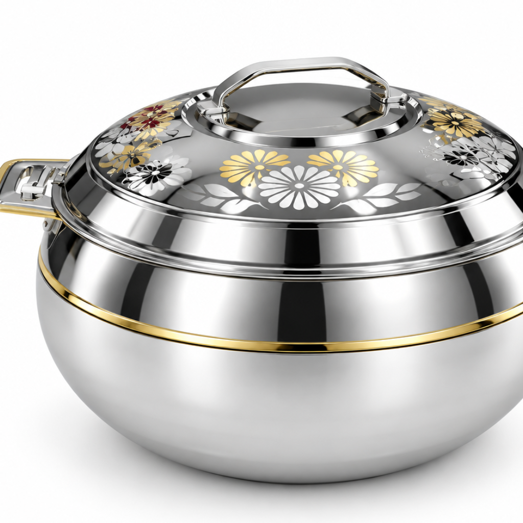 Ahrudh Zahr Stainless Steel Hotpot Silver & Gold - 10Liter