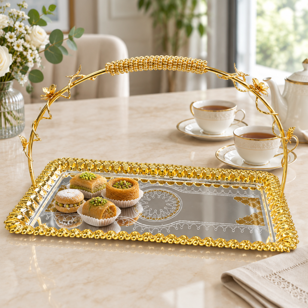 Germax Stainless Steel Rectangular Serving Tray Silver & Gold - 38×18cm