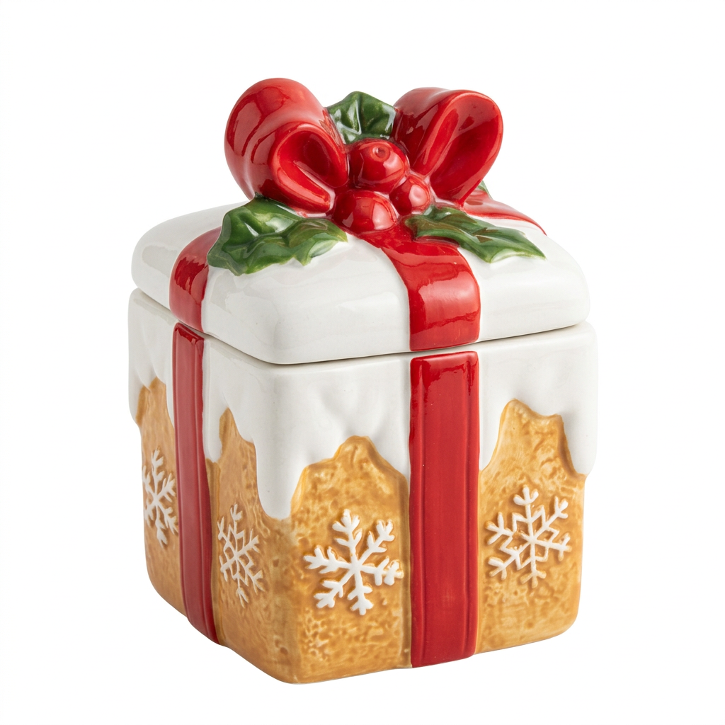 Ceramic Christmas Candy Jar with Lid - 10×9cm