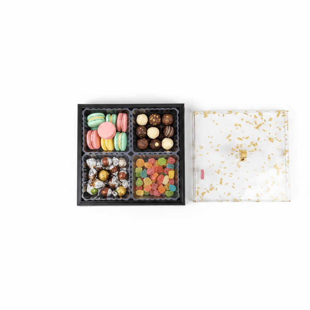 4 - Piece Acrylic Crystal Candy Bowl Set with Black Wooden Tray & Gold Foil Lid | 24×24cm - Al Kabayel Discount Centre4 - Piece Acrylic Crystal Candy Bowl Set with Black Wooden Tray & Gold Foil Lid | 24×24cmJars & Food SaversAKDCAl Kabayel Discount Centre