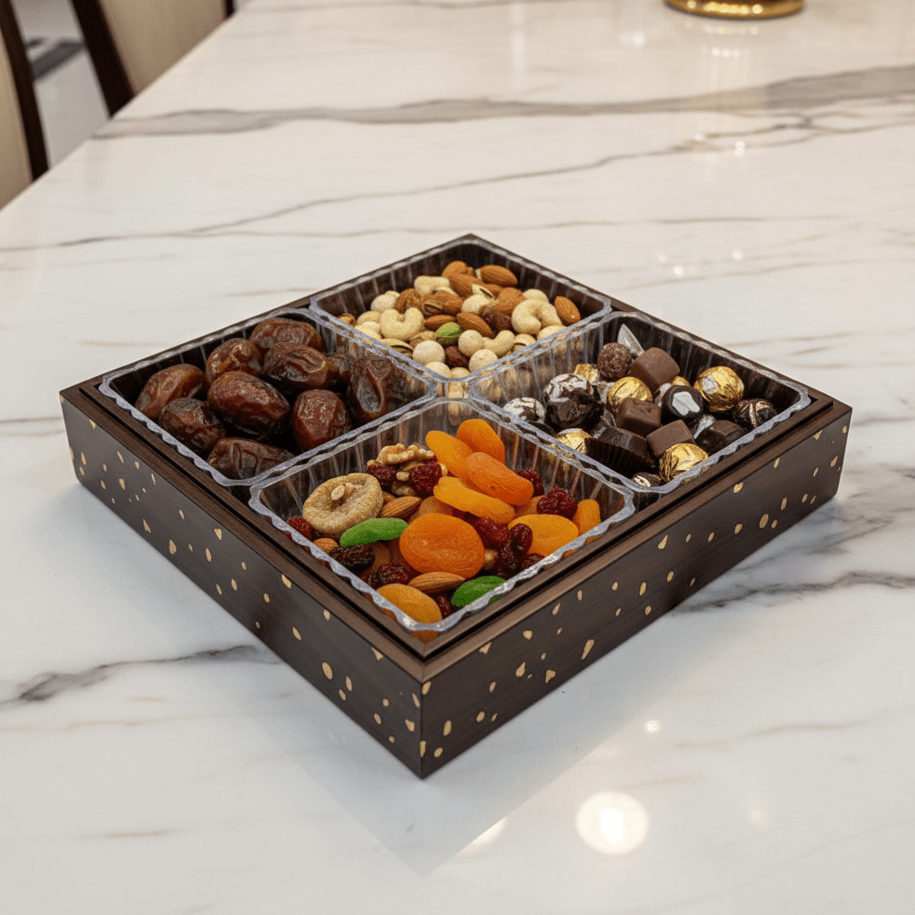 4 - Piece Luxury Acrylic Crystal Candy Bowl Set with Brown Wooden Tray & Acrylic Lid | 24×24cm - Al Kabayel Discount Centre4 - Piece Luxury Acrylic Crystal Candy Bowl Set with Brown Wooden Tray & Acrylic Lid | 24×24cmJars & Food SaversAKDCAl Kabayel Discount Centre