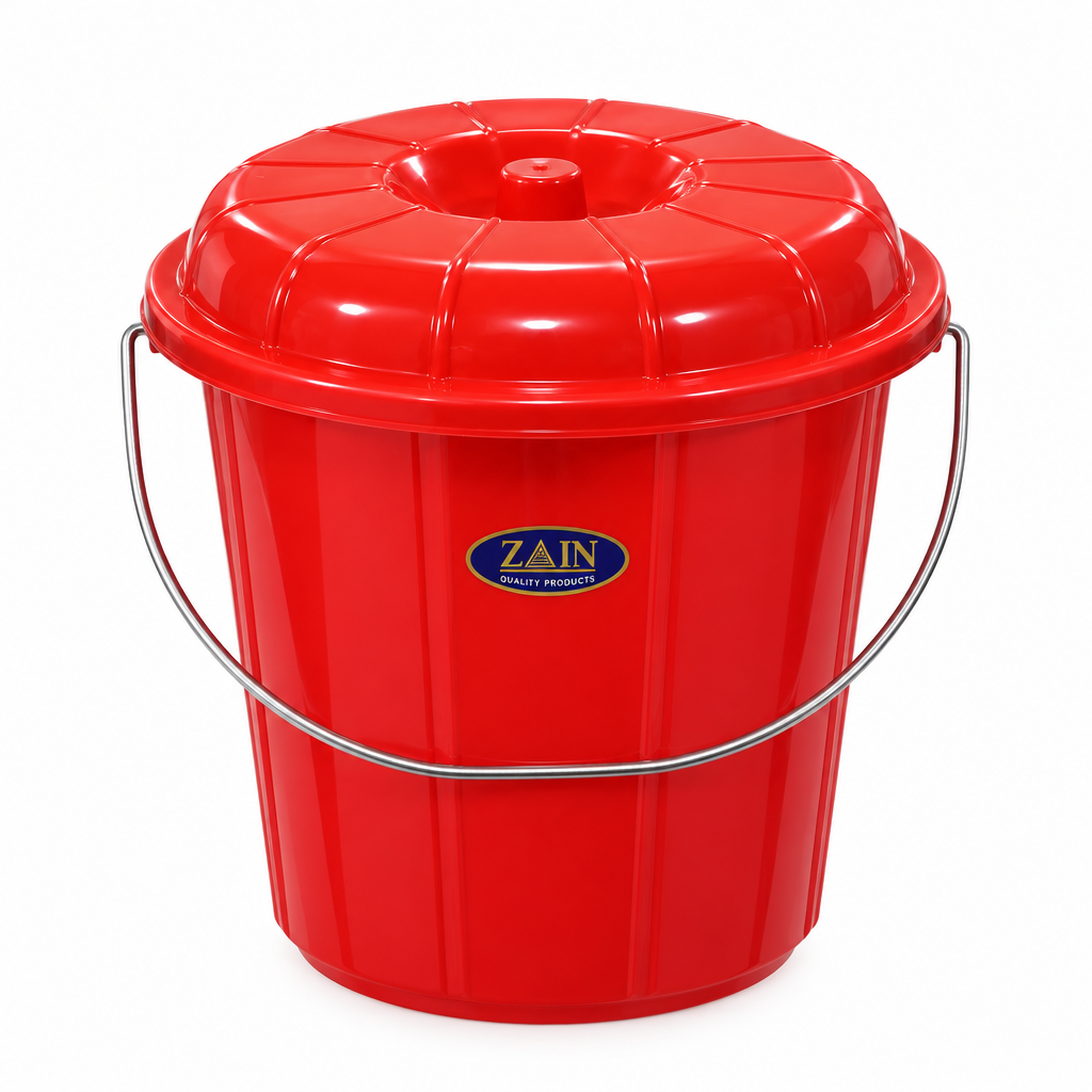 Zain Plastic Bucket with Lid Red – 3 Litres