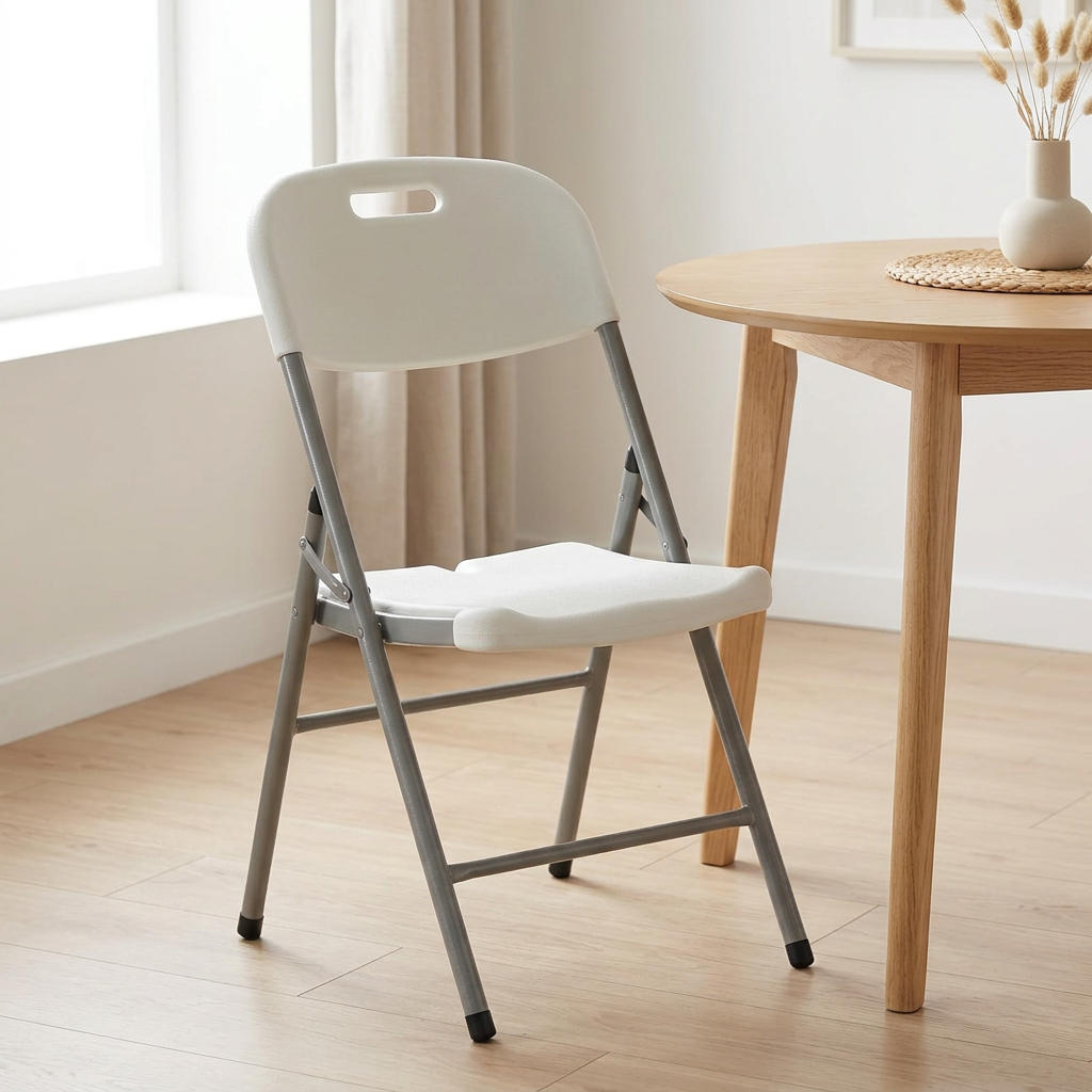 Metal and Plastic Folding Chair White with Grey - 85×40cm