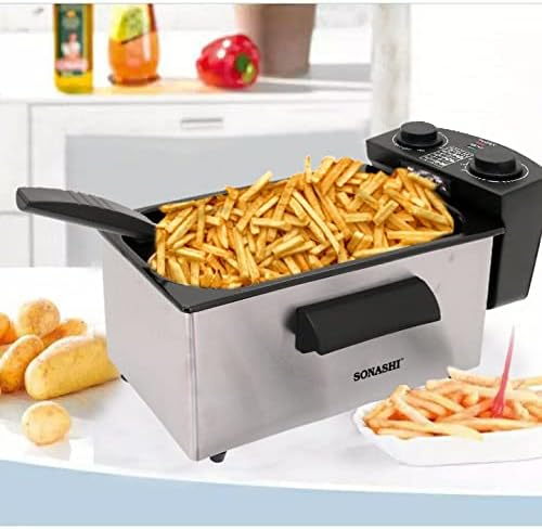 Sonashi Deep Fryer with Large 3L Capacity, Stainless Steel Housing with Non-slip Feet, Fryer for French Fries, Chicken Wings, Nuggets and More 2000W SDF-5011 Silver/Black