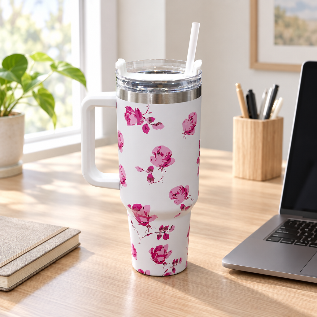 Stainless Steel Water Bottle with Straw & Handle White - 1 Litre