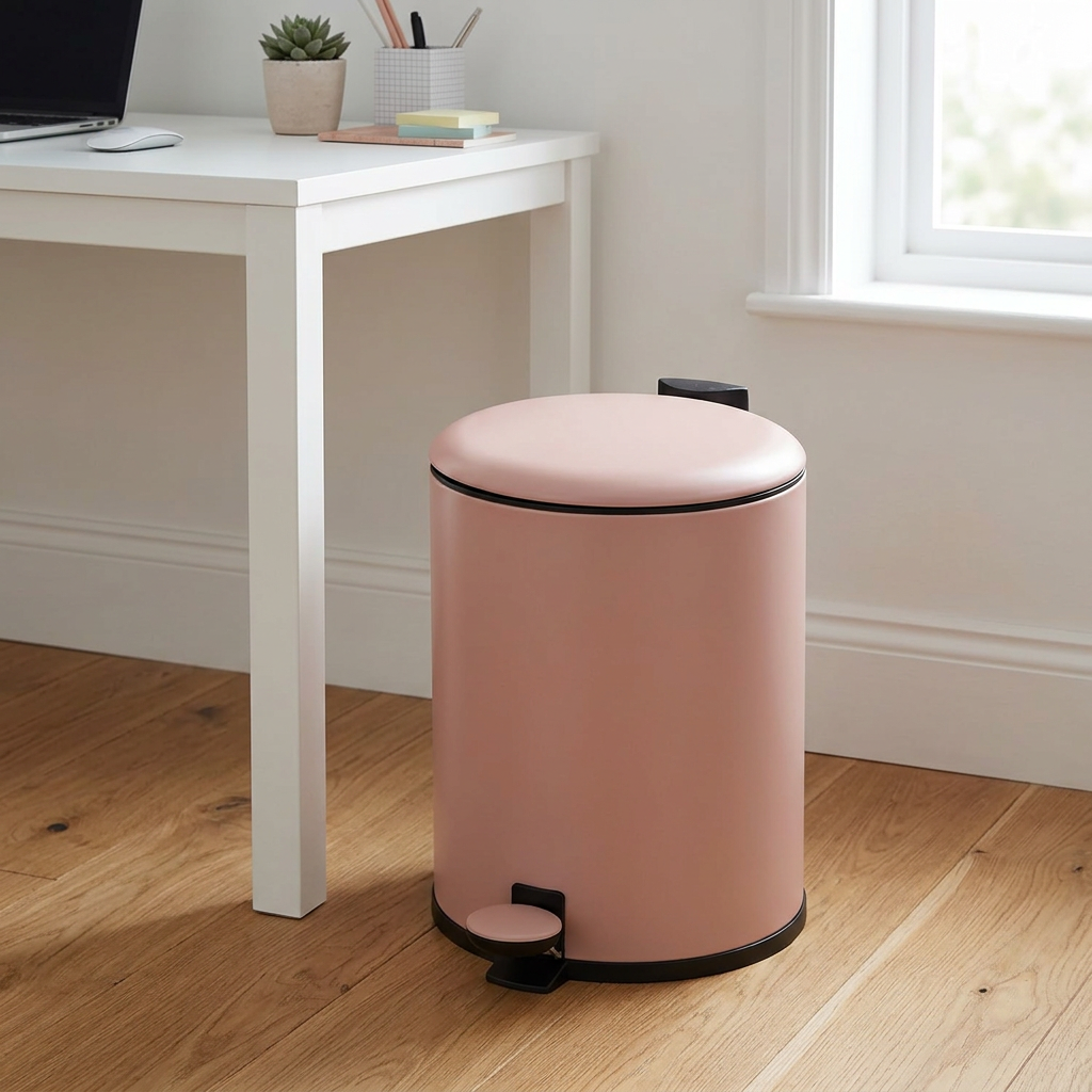 Vogue Plastic Pedal Dust Bin Pink with Black Trim - 5 Litres