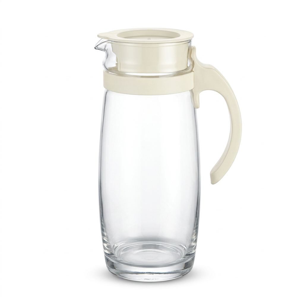 Ocean Glass Jug with Plastic Lid & Handle Cream - 1660ml