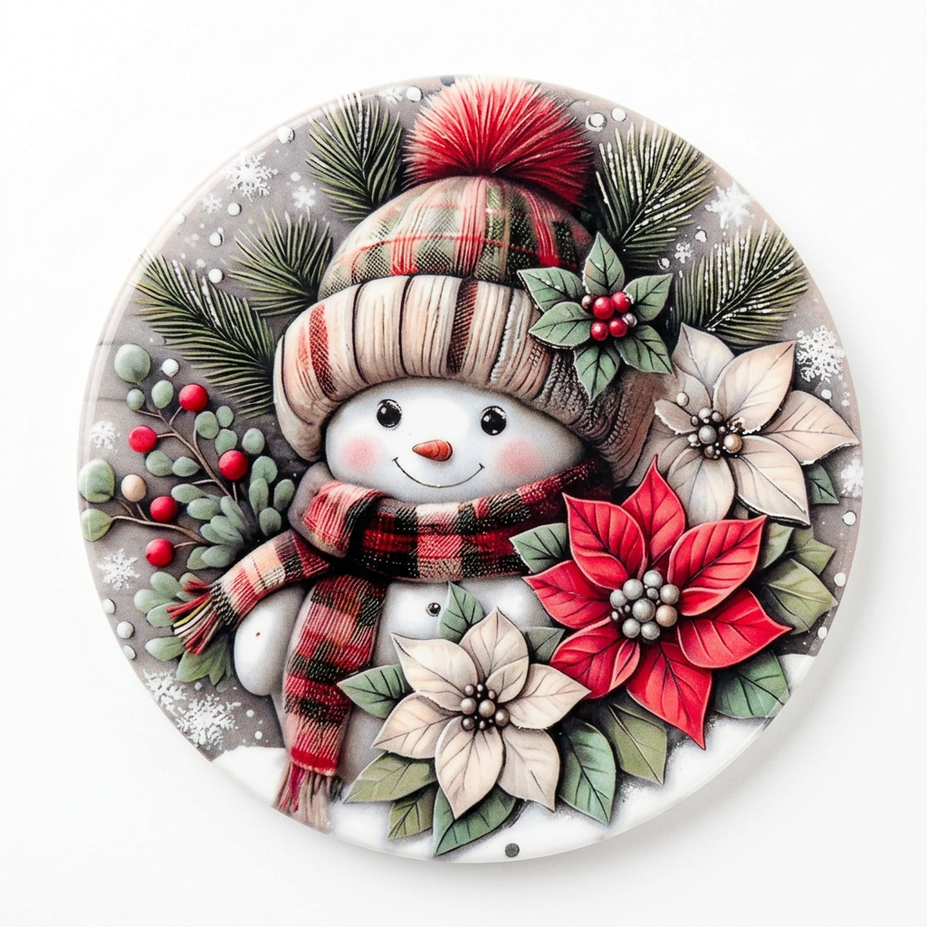 Ceramic-Coated Round Christmas Coaster - 10cm