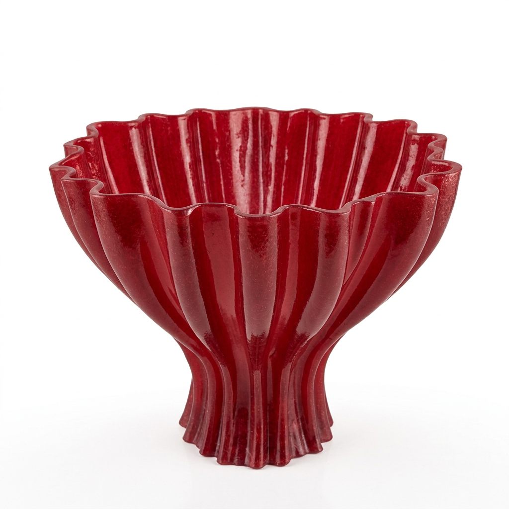 Resin Decorative Footed Bowl with Fluted Design Burgundy - 25×30cm