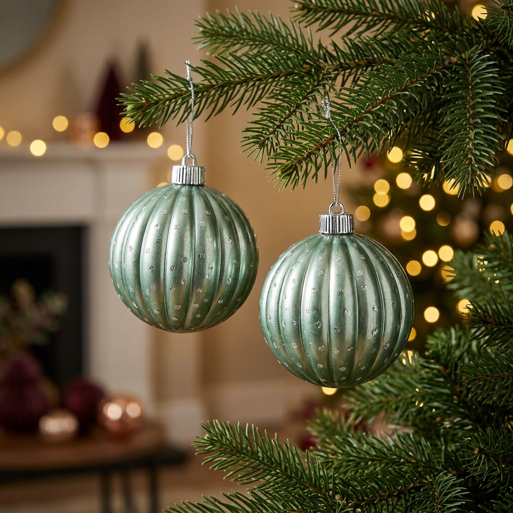 Plastic Christmas Hanging Balls 2 Piece Sage Green - 10cm