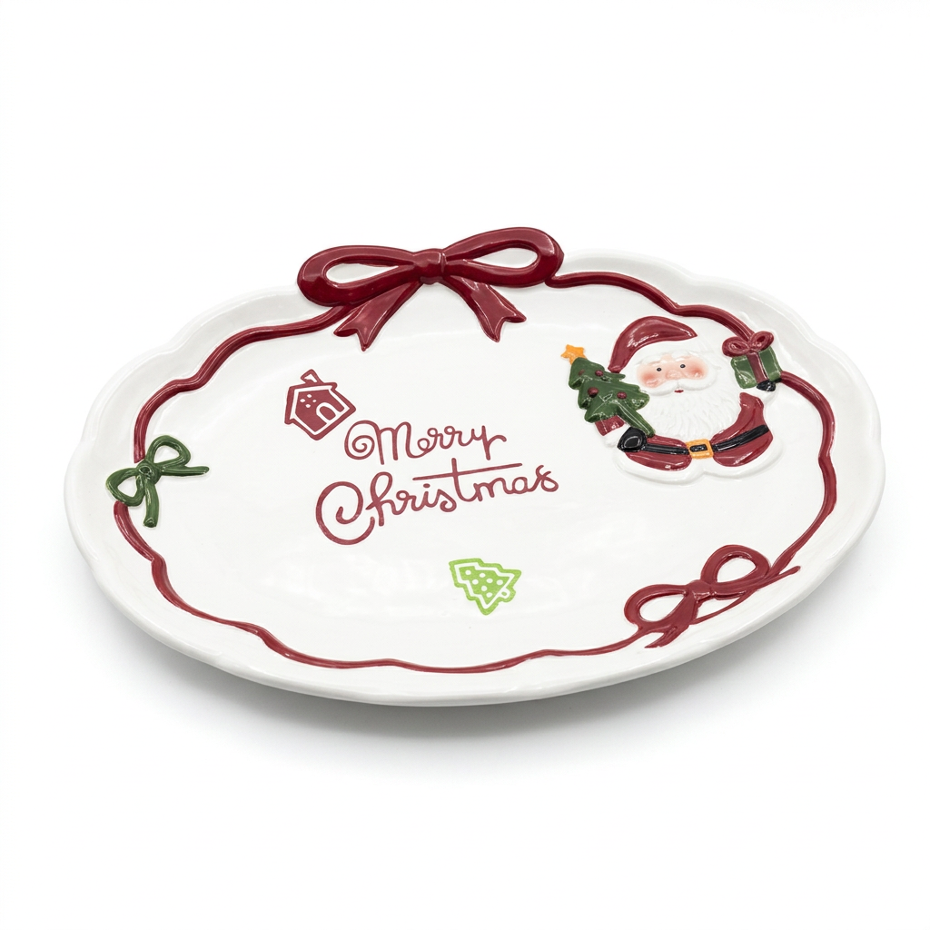 Ceramic Christmas Oval Candy Tray - 33×23cm