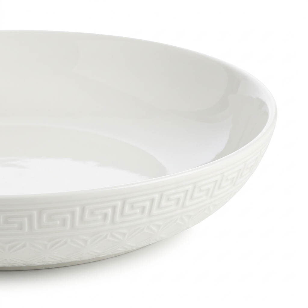 Ceramic Round Serving Platter with Embossed Detail White – 14 Inch