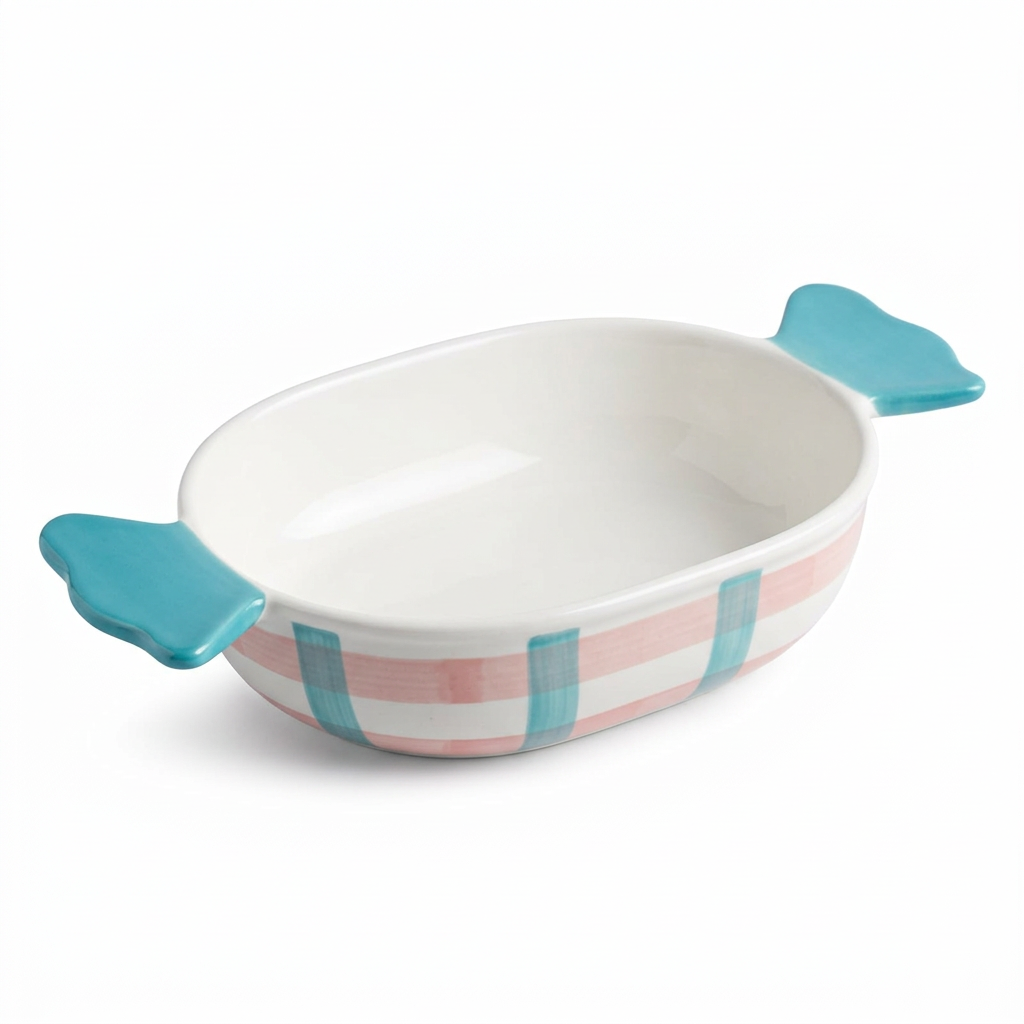 Ceramic Serving Dish with Handles Pink & Turquoise - 18×12cm