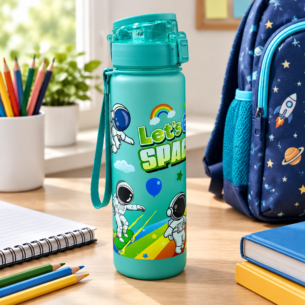 Space Print Plastic Water Bottle Teal - 1 Litre