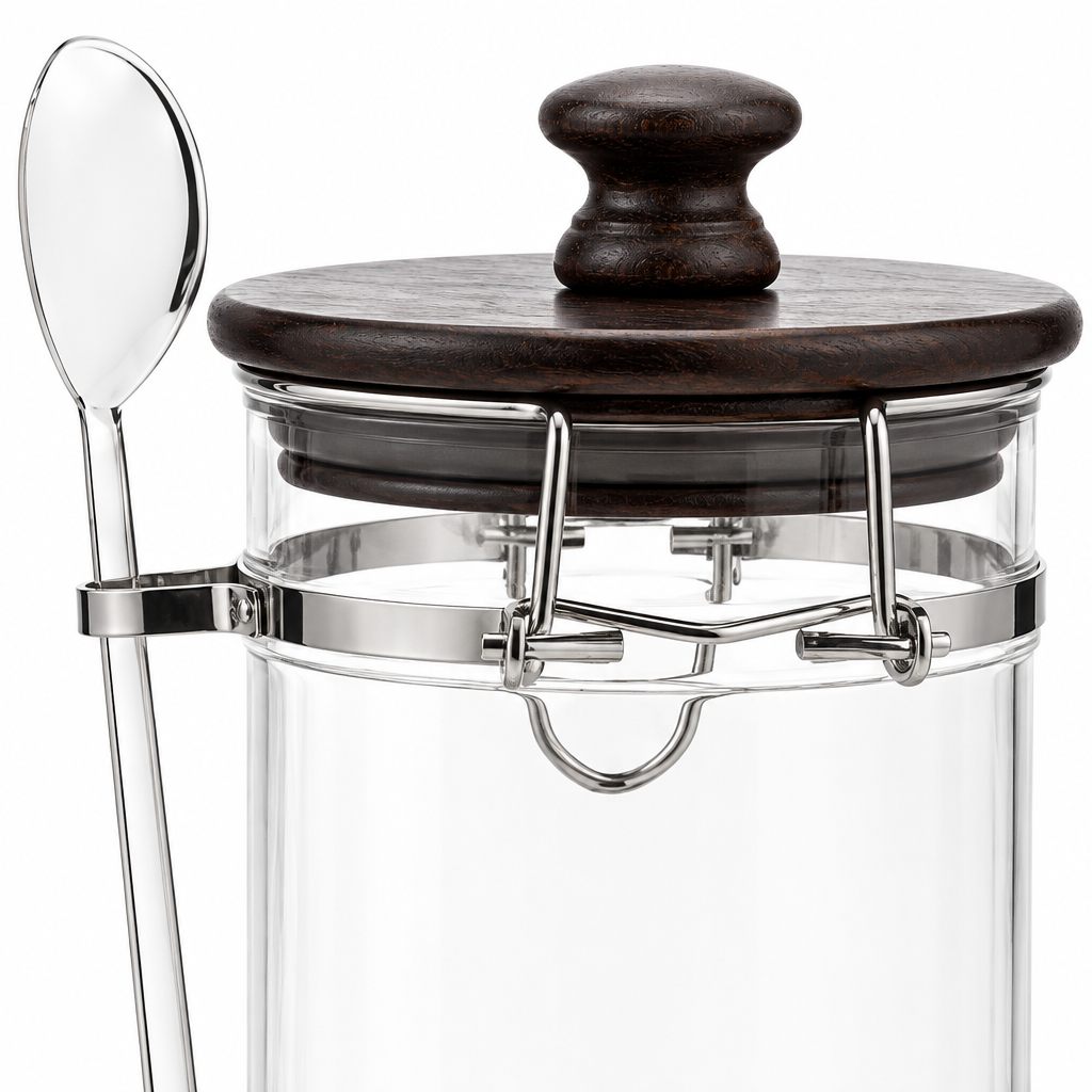 Acrylic Canister with Wooden Lid & Spoon - 1000ml