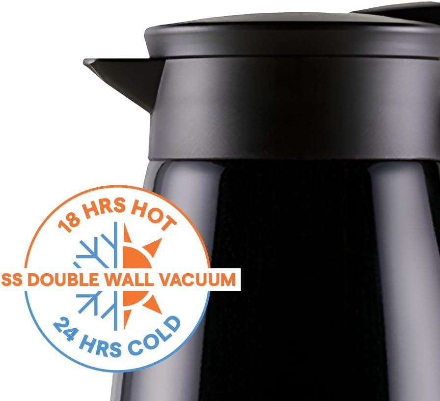 Borosil Insulated Stainless Steel Vacuum Flask Carafe, 1000 ml, Black