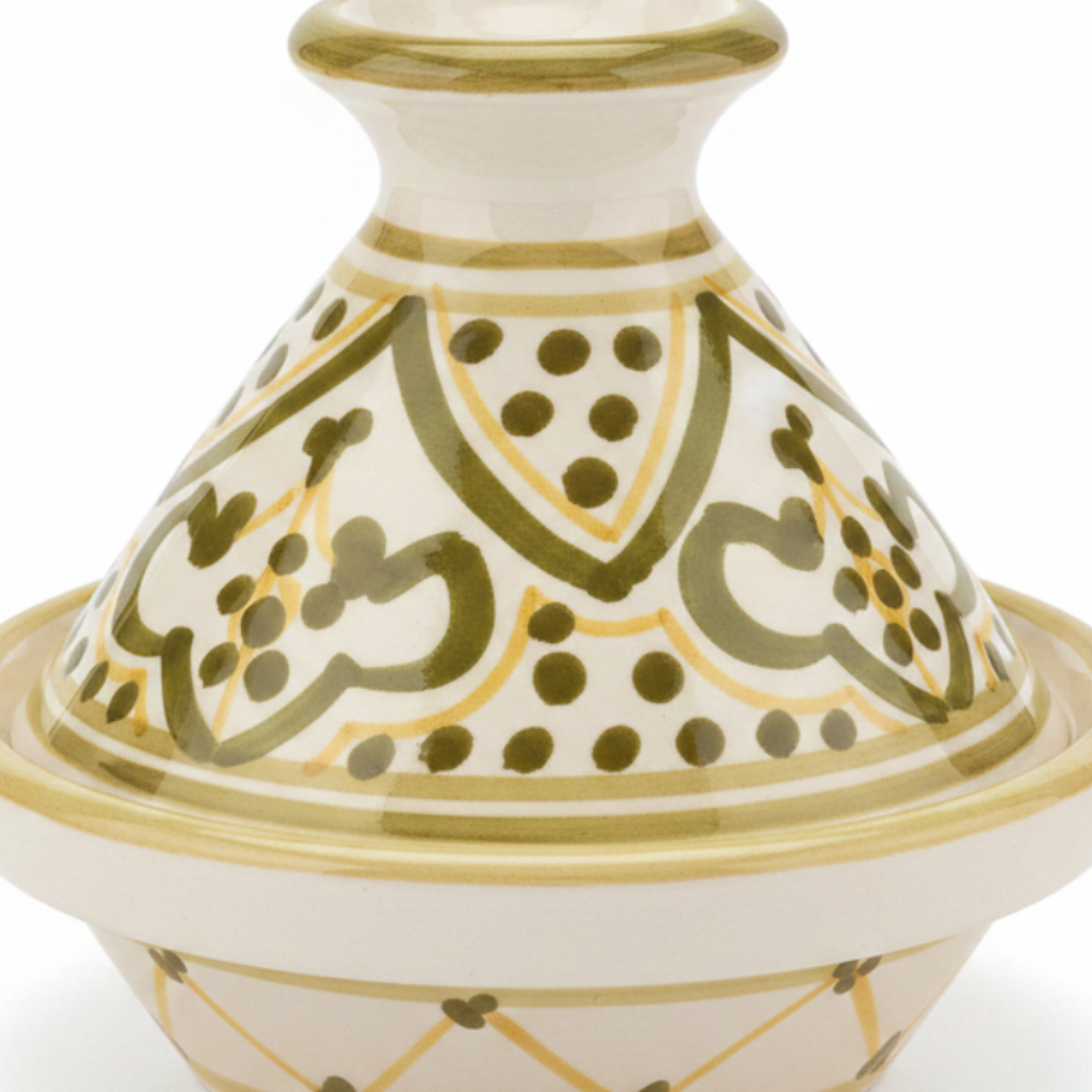 Slama Cream & Olive Gold Ceramic Tajine Set - 9 cm