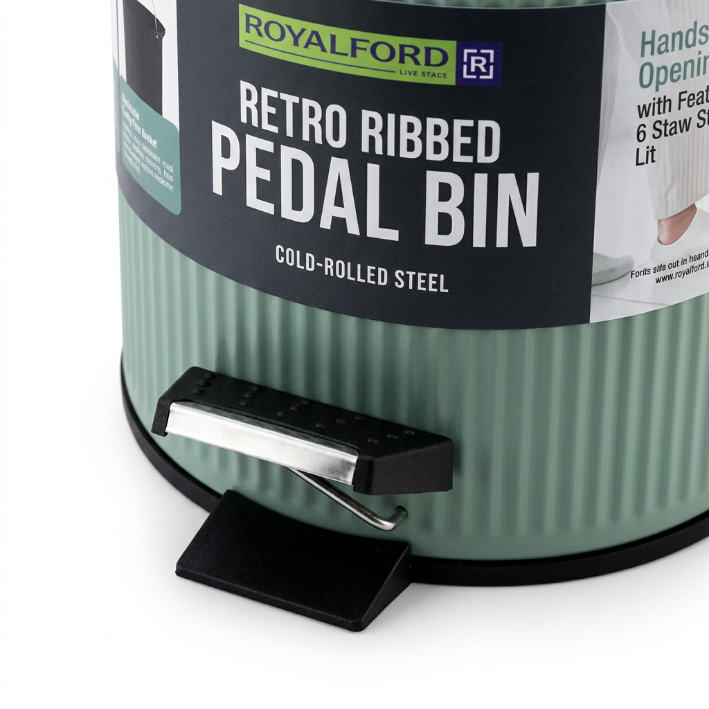 Royalford Retro Ribbed Pedal Dustbin Sage Green - 3 Litres