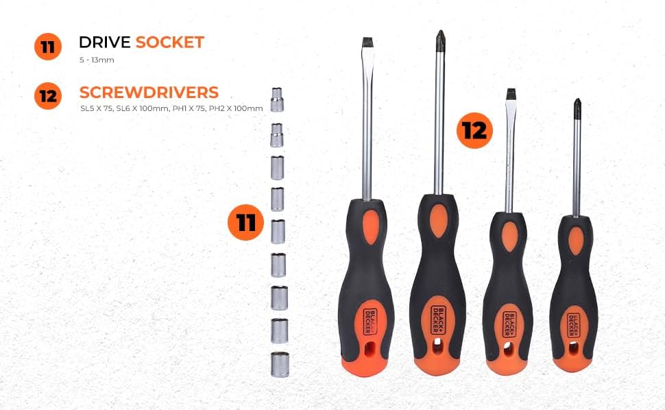 Black & Decker 108 Pieces Hand Tool Kitfor Home & Office Orange/Black BMT108C