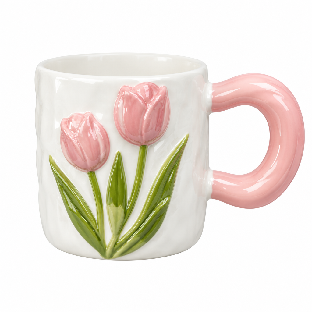 Ceramic Mug with Pink Handle – 400ml